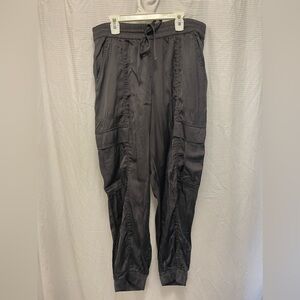 NWT Aerie Charcoal gray satin cargo joggers. Size L Very stretchy soft and chic!